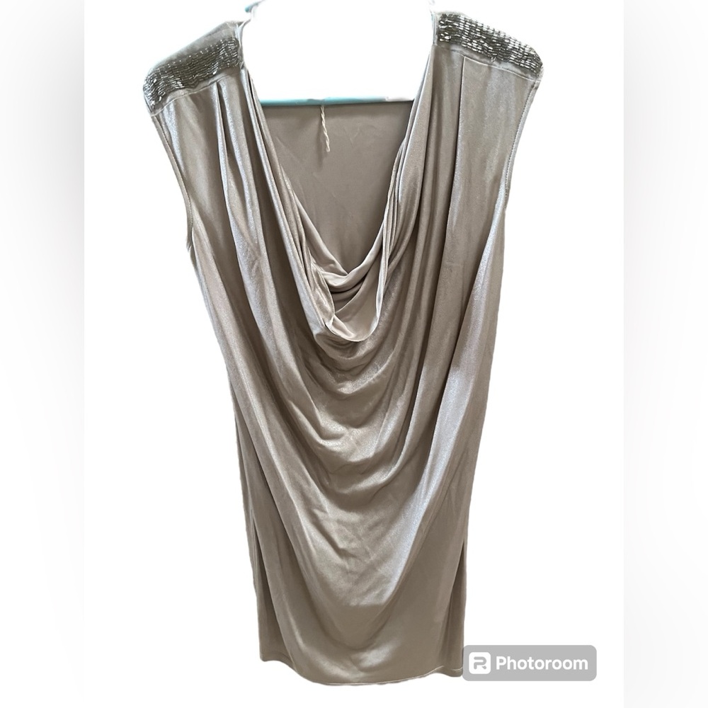 Liu Jo Metallic Taupe Draped Cowl Neck Top